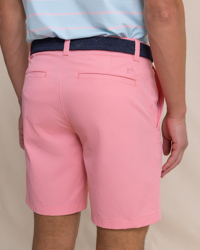 The detail view of the Southern Tide Birdie 8" Coastal Breeze® Performance Short by Southern Tide - Sea Pink