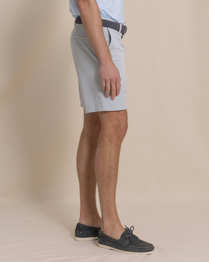 The side view of the Southern Tide Birdie 8" Coastal Breeze® Performance Short by Southern Tide - Seagull Grey