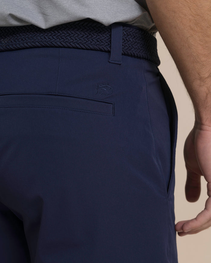 The detail view of the Southern Tide Birdie 8" Coastal Breeze® Performance Short by Southern Tide - True Navy