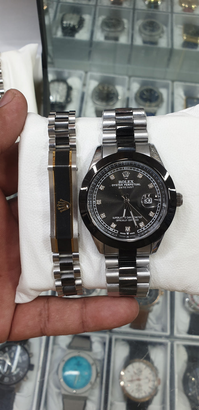 Black Chain black dial watch with Silver Black Bristle | Date style watch | luxury men's watch