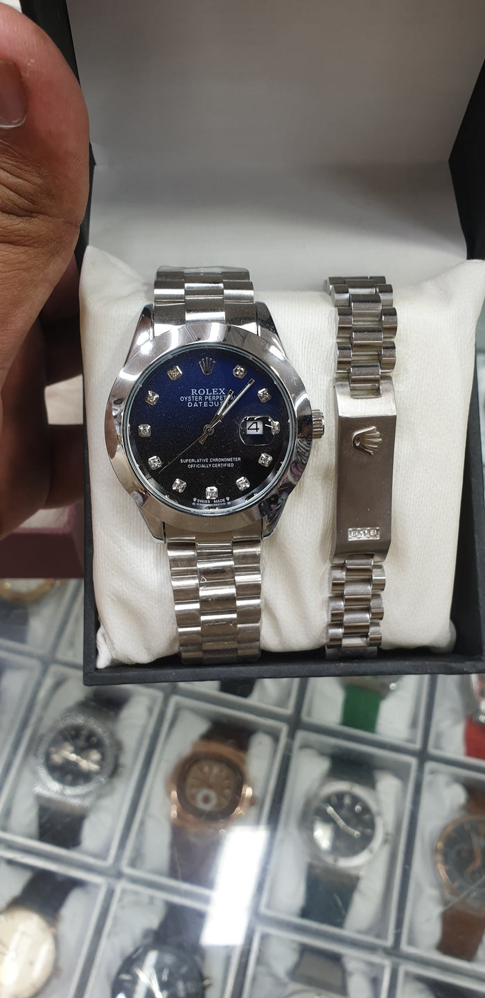 Black Chain black dial watch with Silver Black Bristle | Date style watch | luxury men's watch