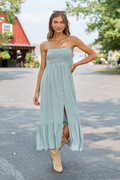 Blooming Beauty Solid Button Up Midi Dress Sage