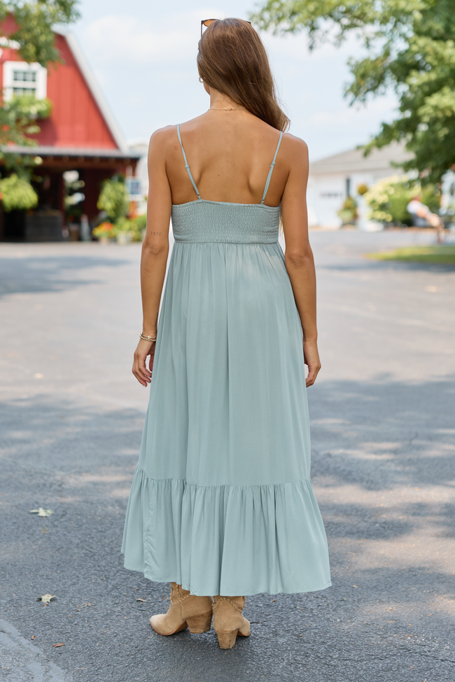 Blooming Beauty Solid Button Up Midi Dress Sage