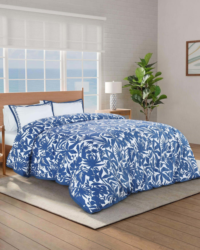 The side view of the Southern Tide Blossom Isle Comforter Set by Southern Tide - Navy