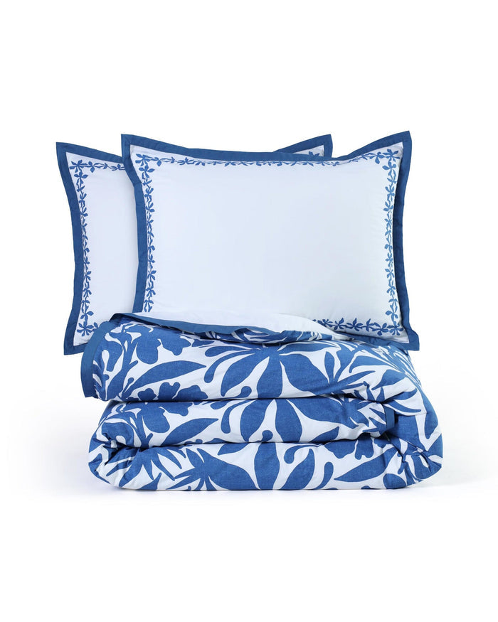 The front view of the Southern Tide Blossom Isle Comforter Set by Southern Tide - Navy