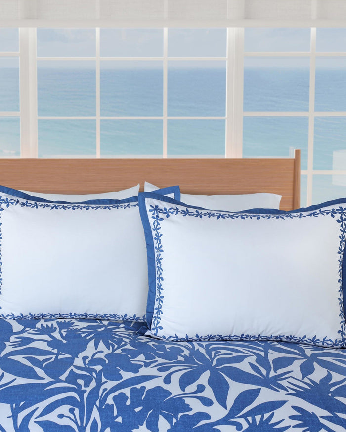 The detail view of the Southern Tide Blossom Isle Comforter Set by Southern Tide - Navy