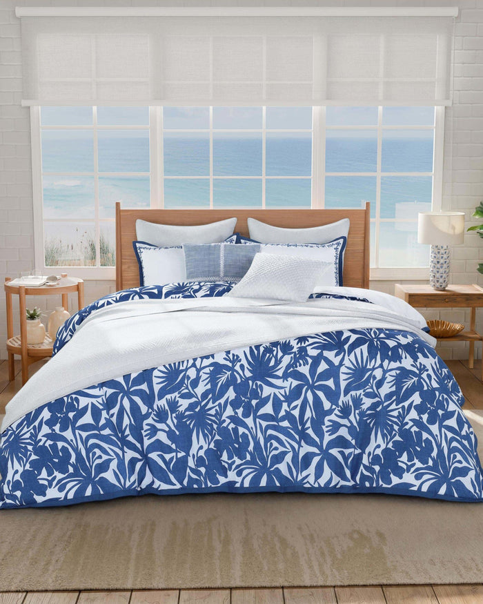 The front view of the Southern Tide Blossom Isle Comforter Set by Southern Tide - Navy