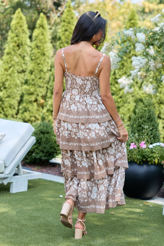 Blown Away Brown Tiered Maxi Dress