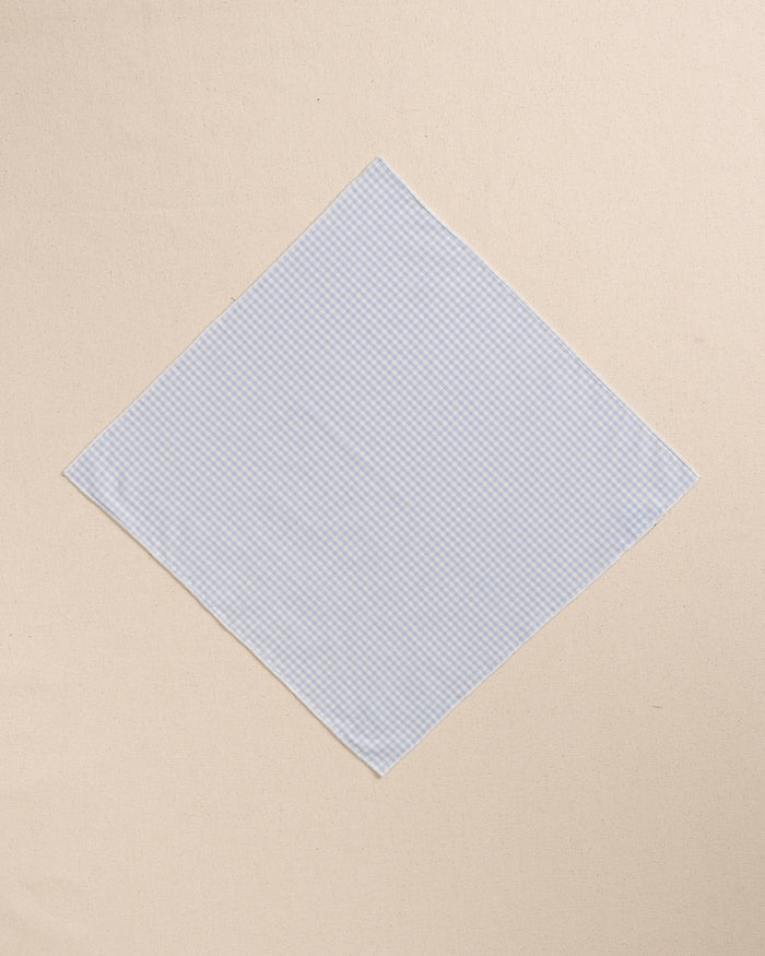 The front view of the High Cotton Blue Gingham Pocket Square at Southern Tide - Blue