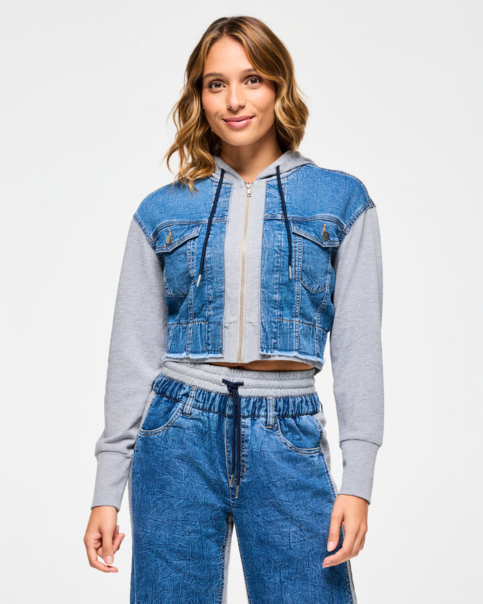Denim # Blue Jean Crop Zip-Up Hoodie