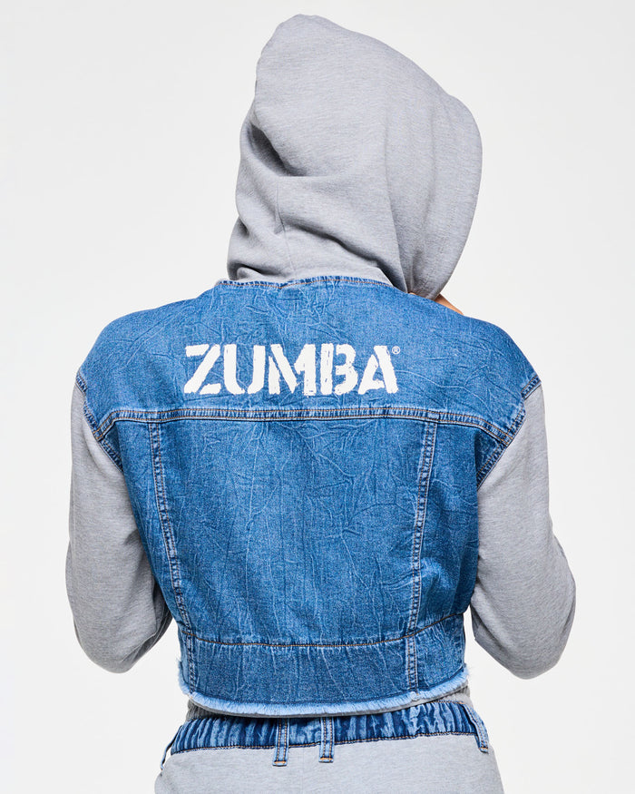 Denim # Blue Jean Crop Zip-Up Hoodie