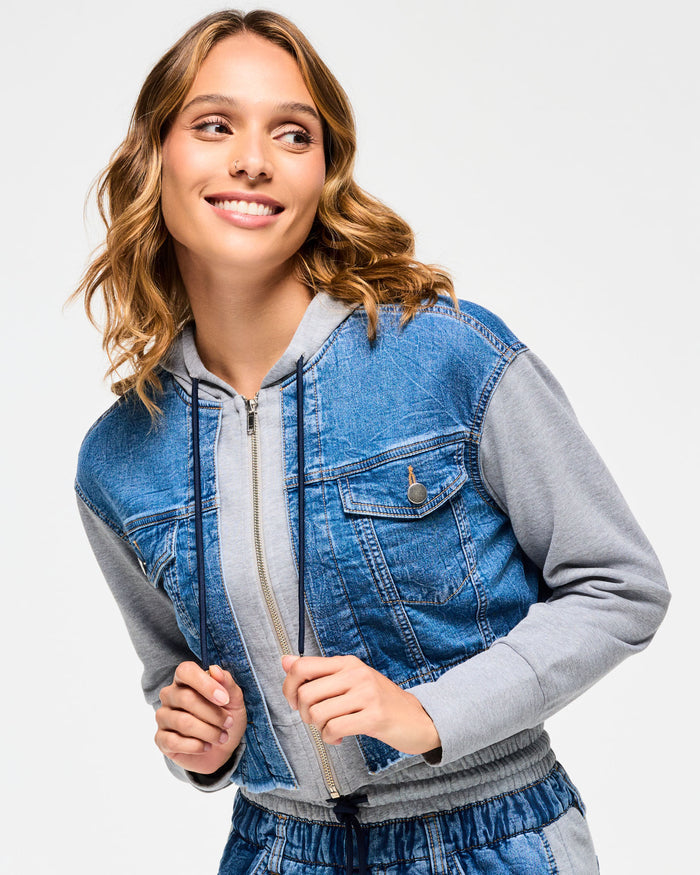 Denim # Blue Jean Crop Zip-Up Hoodie