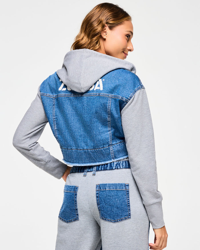 Denim # Blue Jean Crop Zip-Up Hoodie