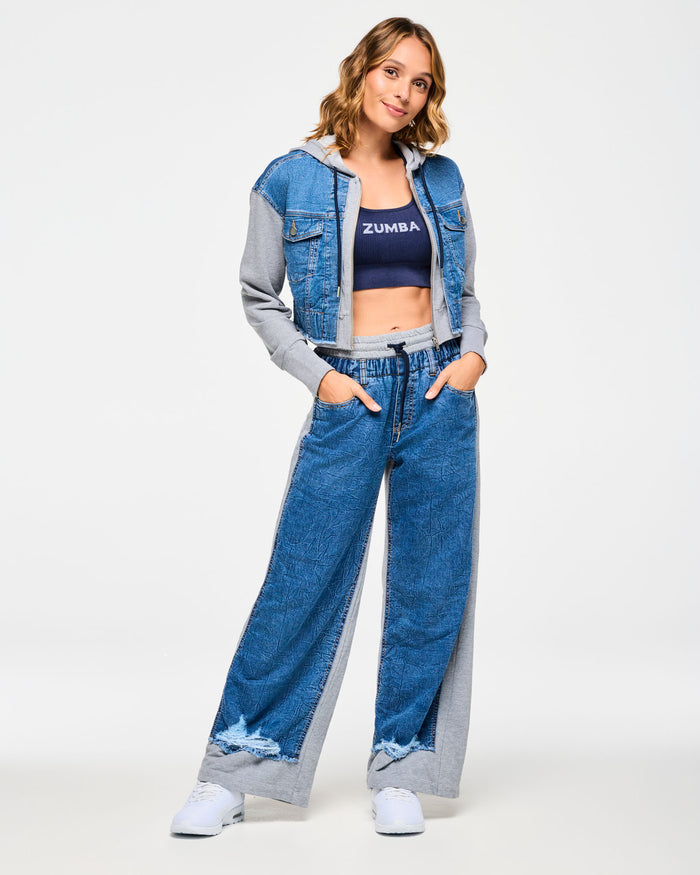 Denim # Blue Jean Crop Zip-Up Hoodie
