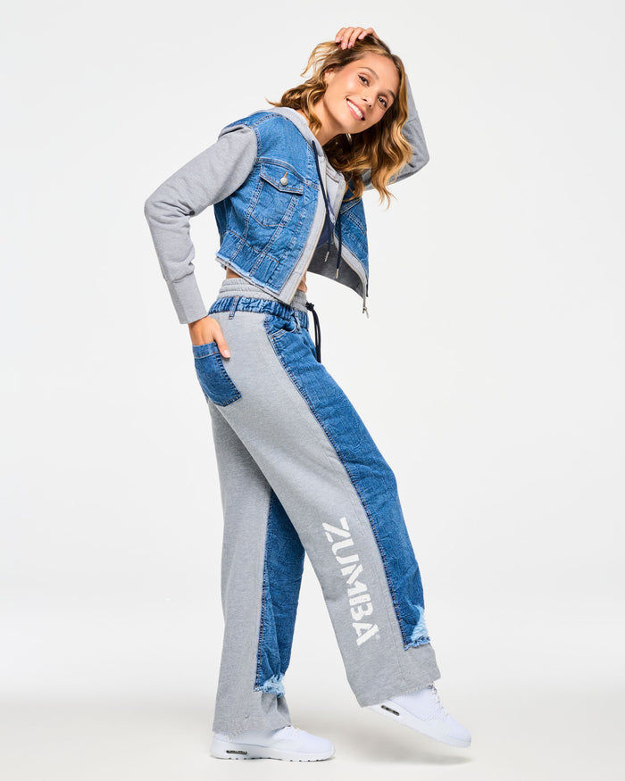 Denim # Blue Jean Crop Zip-Up Hoodie