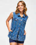 Denim # Blue Jean Long Denim Vest