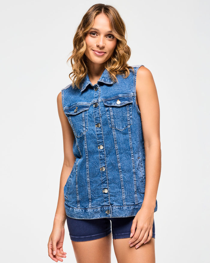 Denim # Blue Jean Long Denim Vest
