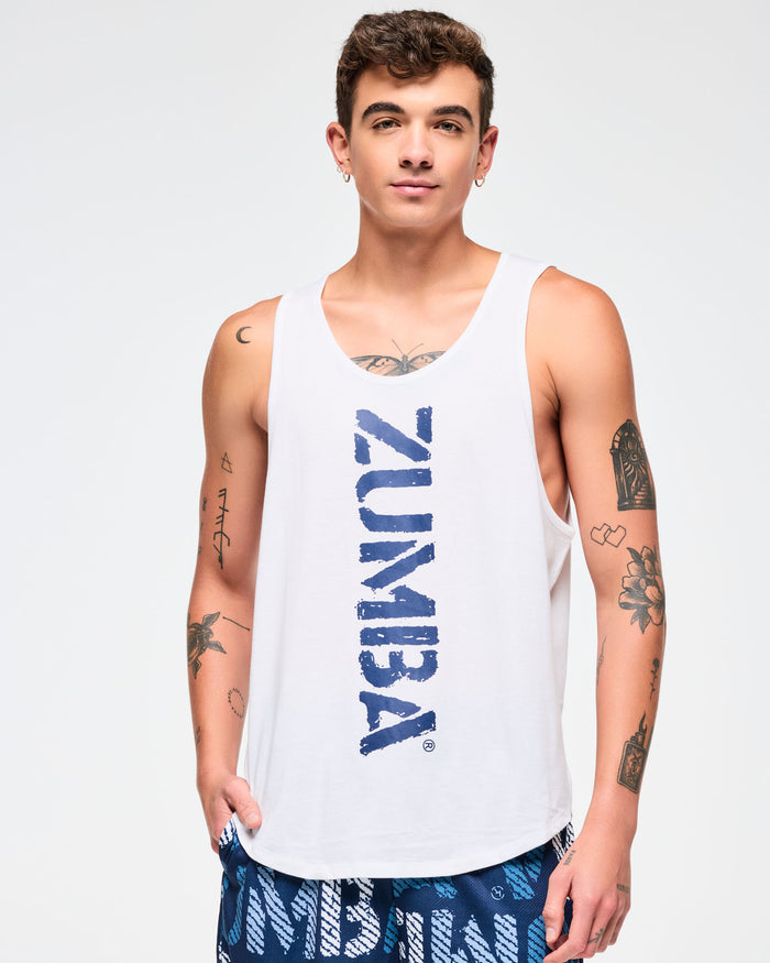 Wear It Out White # Blue Jean Men's Open Neck Tank