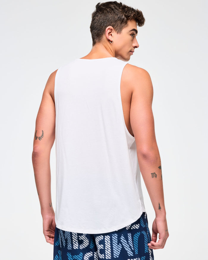 Wear It Out White # Blue Jean Men's Open Neck Tank