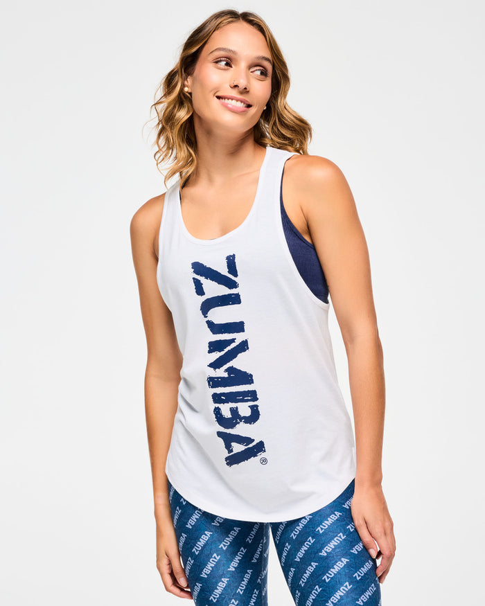 Wear It Out White # Blue Jean Men's Open Neck Tank