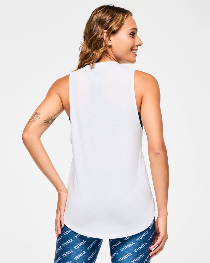 Wear It Out White # Blue Jean Men's Open Neck Tank