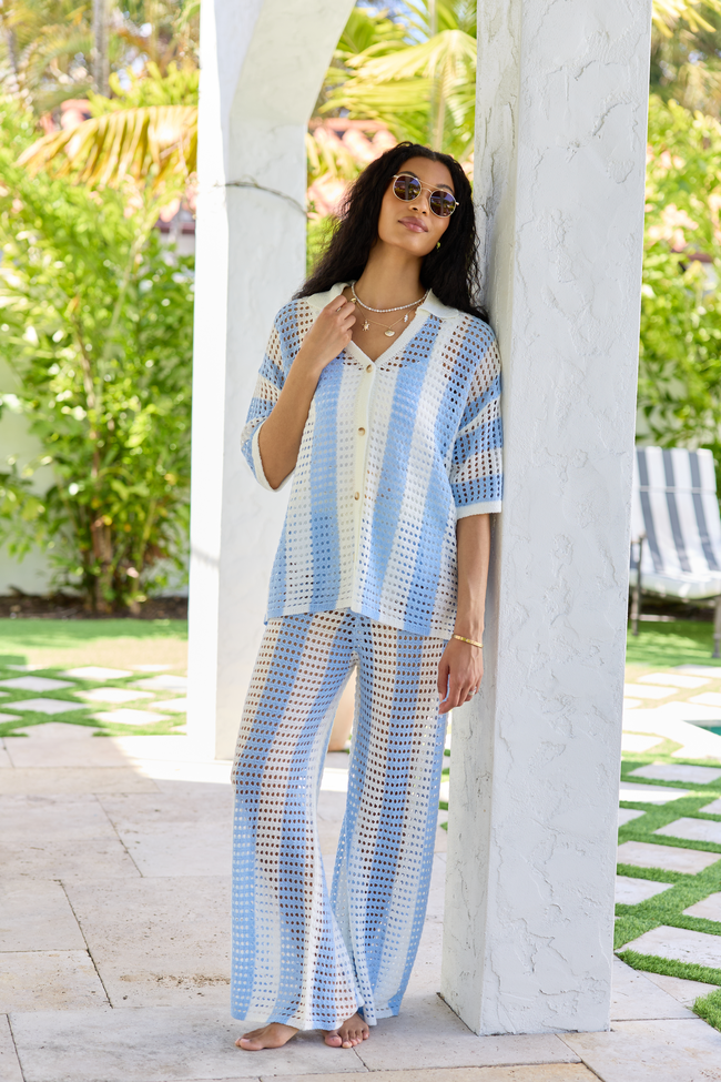 Blue Stripe Crochet Cover-Up Pant FINAL SALE