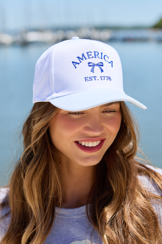 Blue Striped America Bow Hat