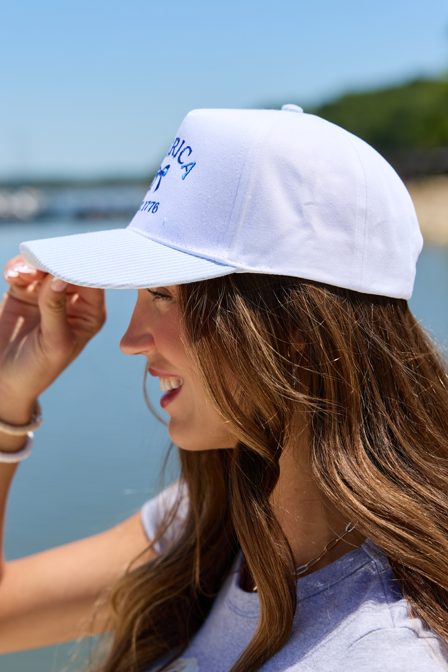 Blue Striped America Bow Hat
