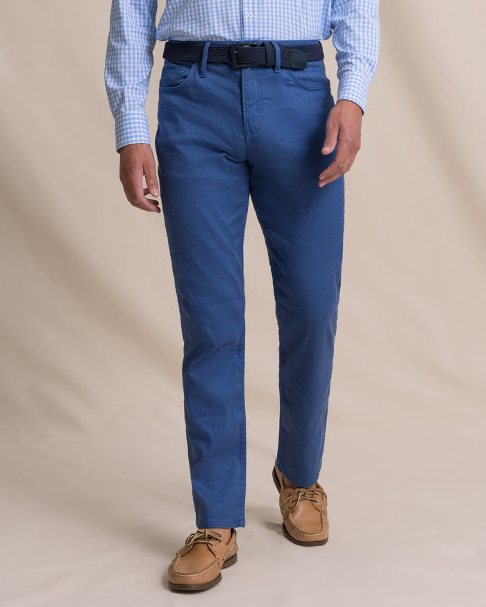 The front view of the Southern Tide Bluewater Five Pocket Pant by Southern Tide - Nautical Blue