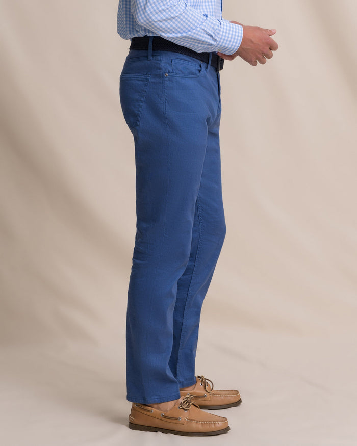 The side view of the Southern Tide Bluewater Five Pocket Pant by Southern Tide - Nautical Blue