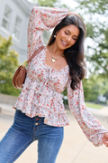 Blushing Grace Long Sleeve Floral Top Taupe