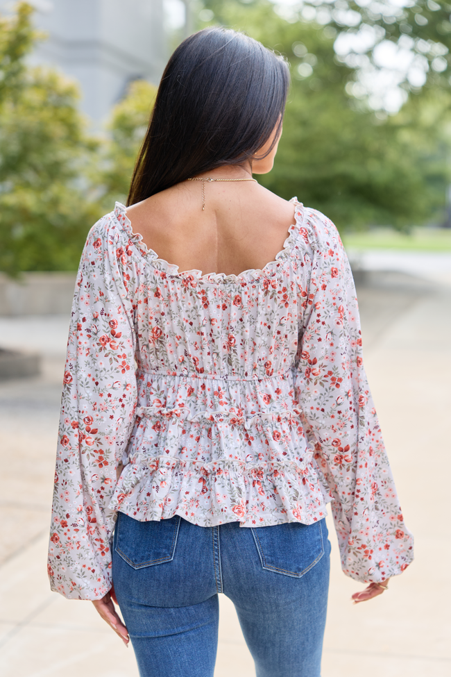 Blushing Grace Long Sleeve Floral Top Taupe