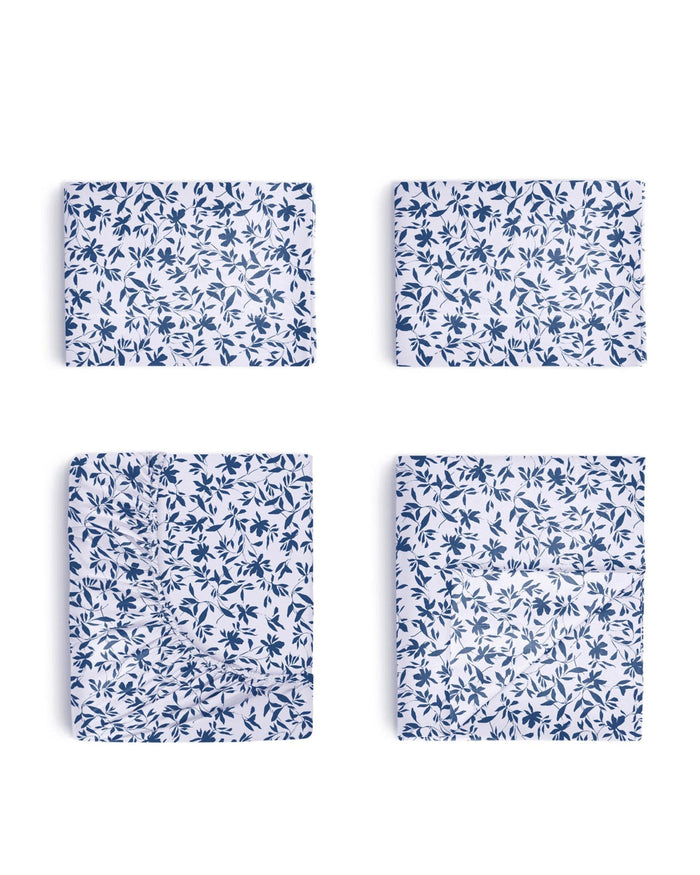 The front view of the Southern Tide Botanical Floral Sheet Set by Southern Tide - Navy