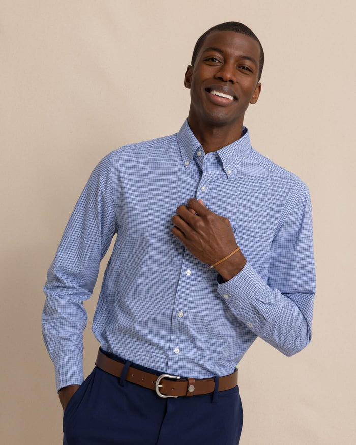 The front view of the Southern Tide Bowry brrr°® Intercoastal Sport Shirt by Southern Tide - Seven Seas Blue