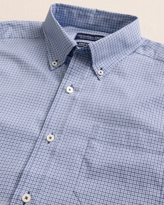 The detail view of the Southern Tide Bowry brrr°® Intercoastal Sport Shirt by Southern Tide - Seven Seas Blue
