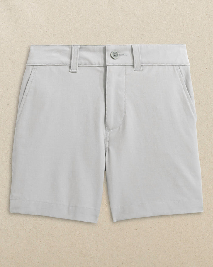 The front view of the Southern Tide Boys Bogey Short by Southern Tide - Seagull Grey
