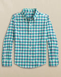 The front view of the Southern Tide Boys Diamond Cove Heather Skipjack Sport Shirt by Southern Tide - Heather Persian Green