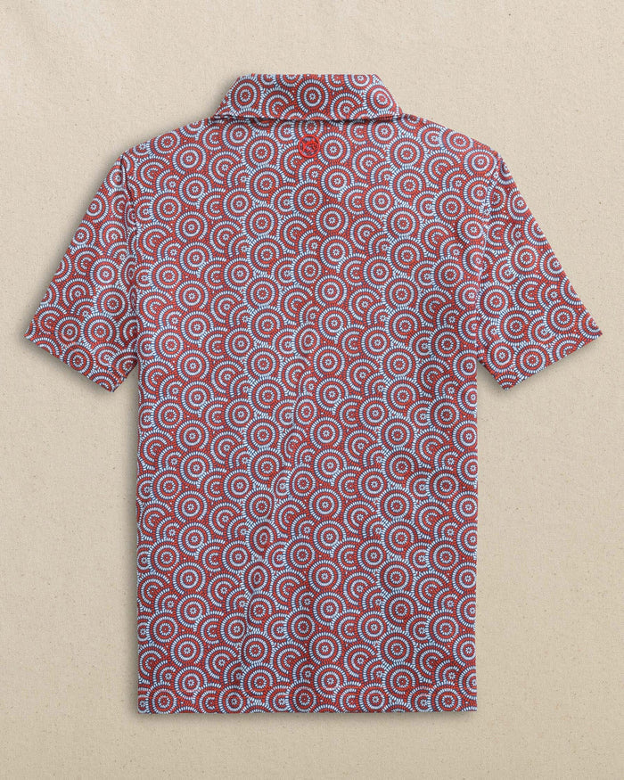 The back view of the Southern Tide Boys Driver Firecracker Printed Performance Polo by Southern Tide - Channel Marker Red