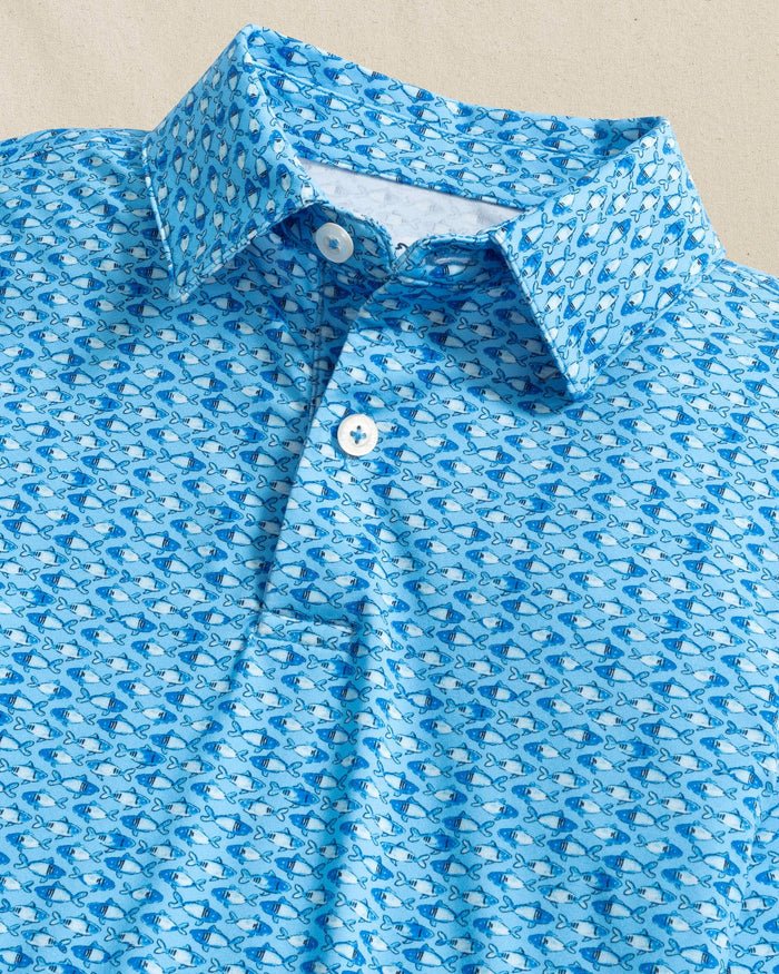 The detail view of the Southern Tide Boys Driver Fish Printed Performance Polo by Southern Tide - Ocean Channel