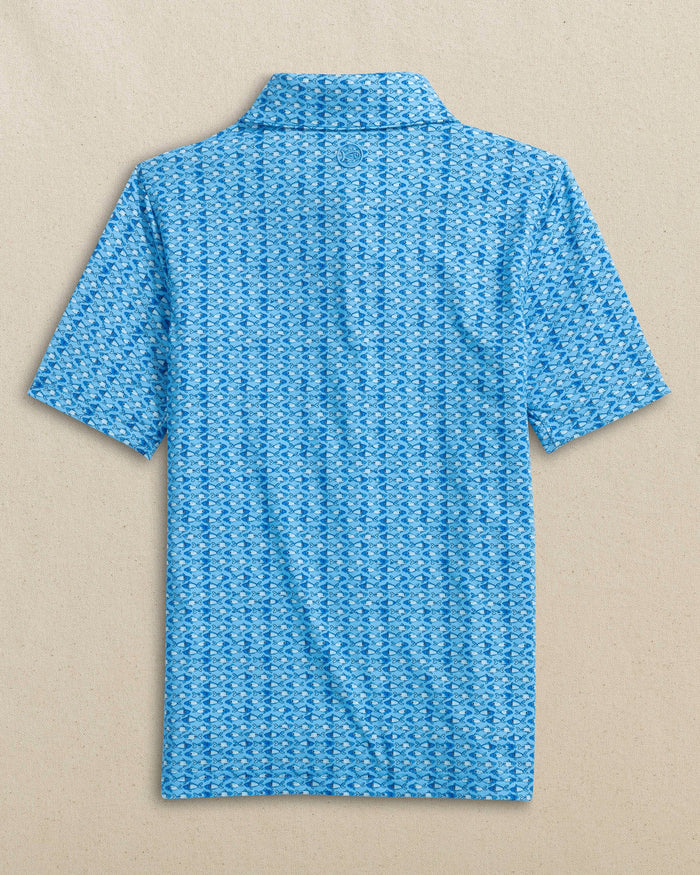 The back view of the Southern Tide Boys Driver Fish Printed Performance Polo by Southern Tide - Ocean Channel