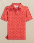 The front view of the Southern Tide Boys Driver Lobster Printed Performance Polo by Southern Tide - Burnt Sienna