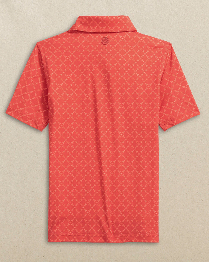 The back view of the Southern Tide Boys Driver Lobster Printed Performance Polo by Southern Tide - Burnt Sienna