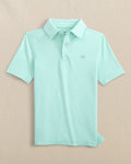 The front view of the Southern Tide Boys Driver Meadowbrook Stripe Performance Polo by Southern Tide - Garden Grove