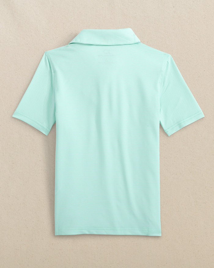 The back view of the Southern Tide Boys Driver Meadowbrook Stripe Performance Polo by Southern Tide - Garden Grove