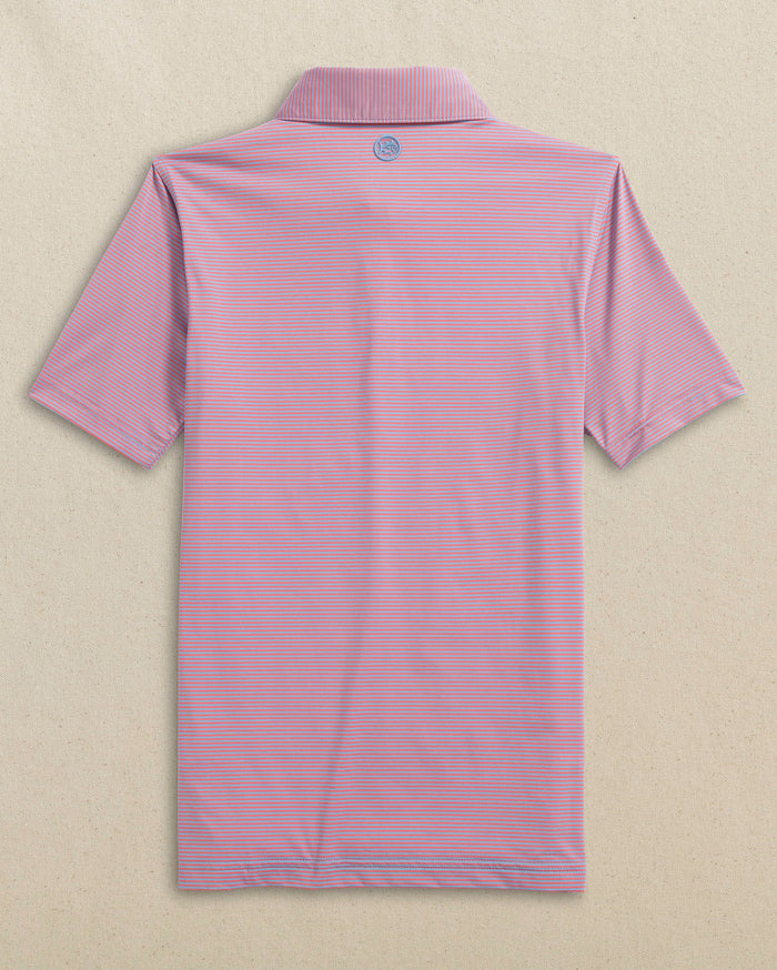 The back view of the Southern Tide Boys Driver Meadowbrook Stripe Performance Polo by Southern Tide - Coral Beach