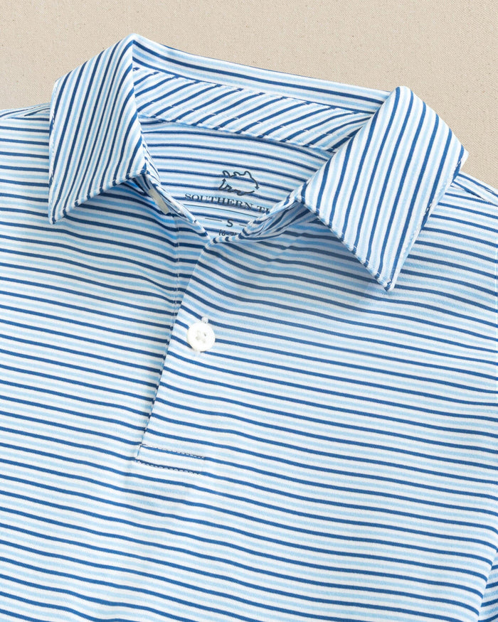 The detail view of the Southern Tide Boys Driver Micro-Stripe Performance Polo by Southern Tide - Ocean Channel