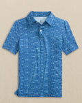 The front view of the Southern Tide Boys Driver Nautical Flags Printed Performance Polo by Southern Tide - Nautical Blue