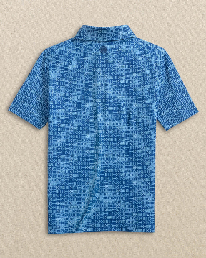 The back view of the Southern Tide Boys Driver Nautical Flags Printed Performance Polo by Southern Tide - Nautical Blue