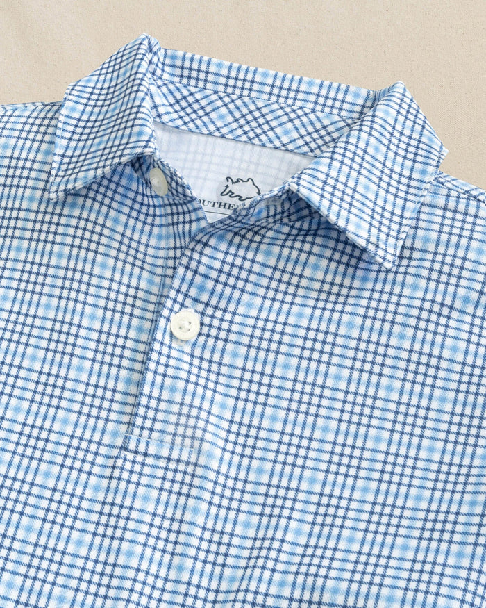 The detail view of the Southern Tide Boys Driver Plaid Performance Polo by Southern Tide - Ocean Channel