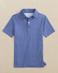 The detail view of the Southern Tide Boys Driver Raise The Par Printed Performance Polo by Southern Tide - Nautical Blue